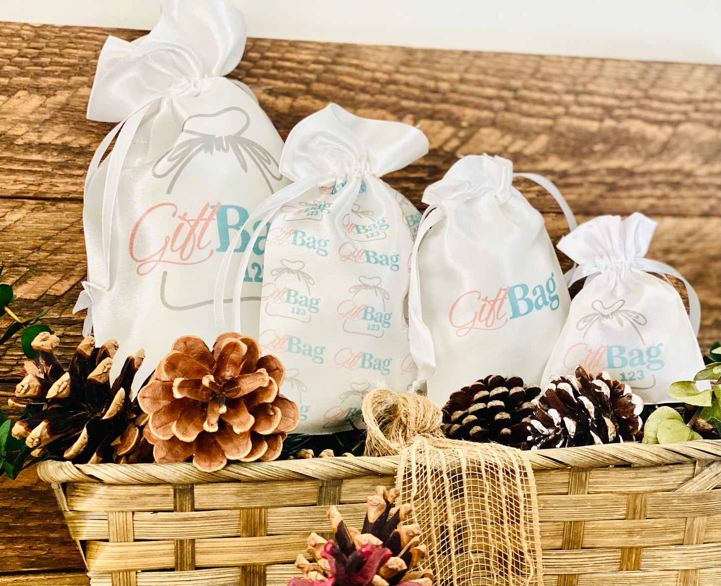 Custom White Satin Bags - Pack of 50