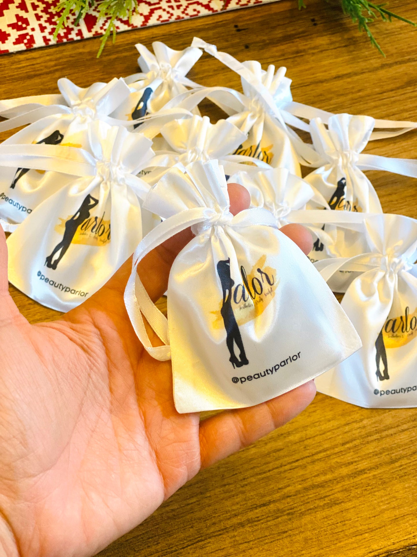 Custom White Satin Bags - Pack of 50